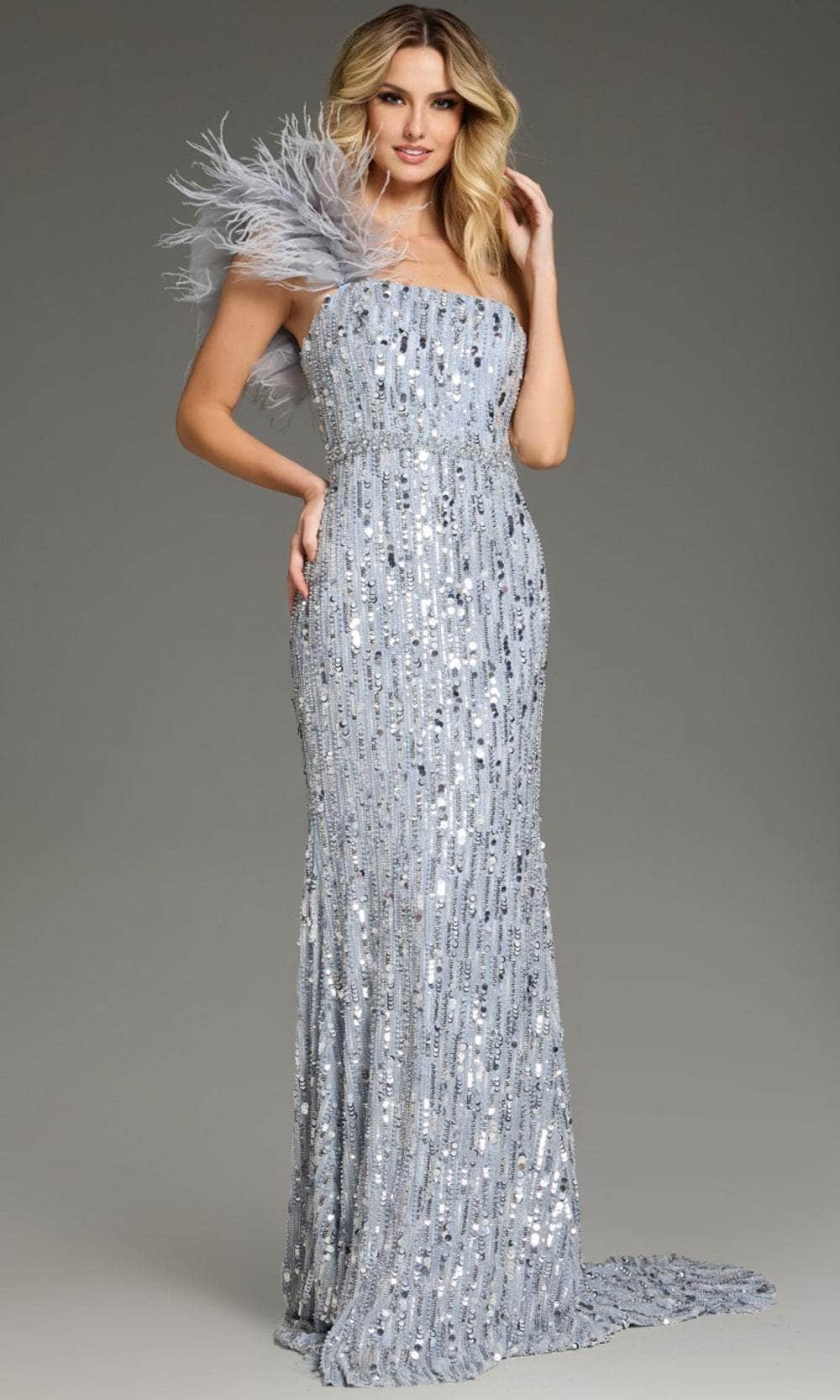 Feather Detailed One-Shoulder Prom Gown