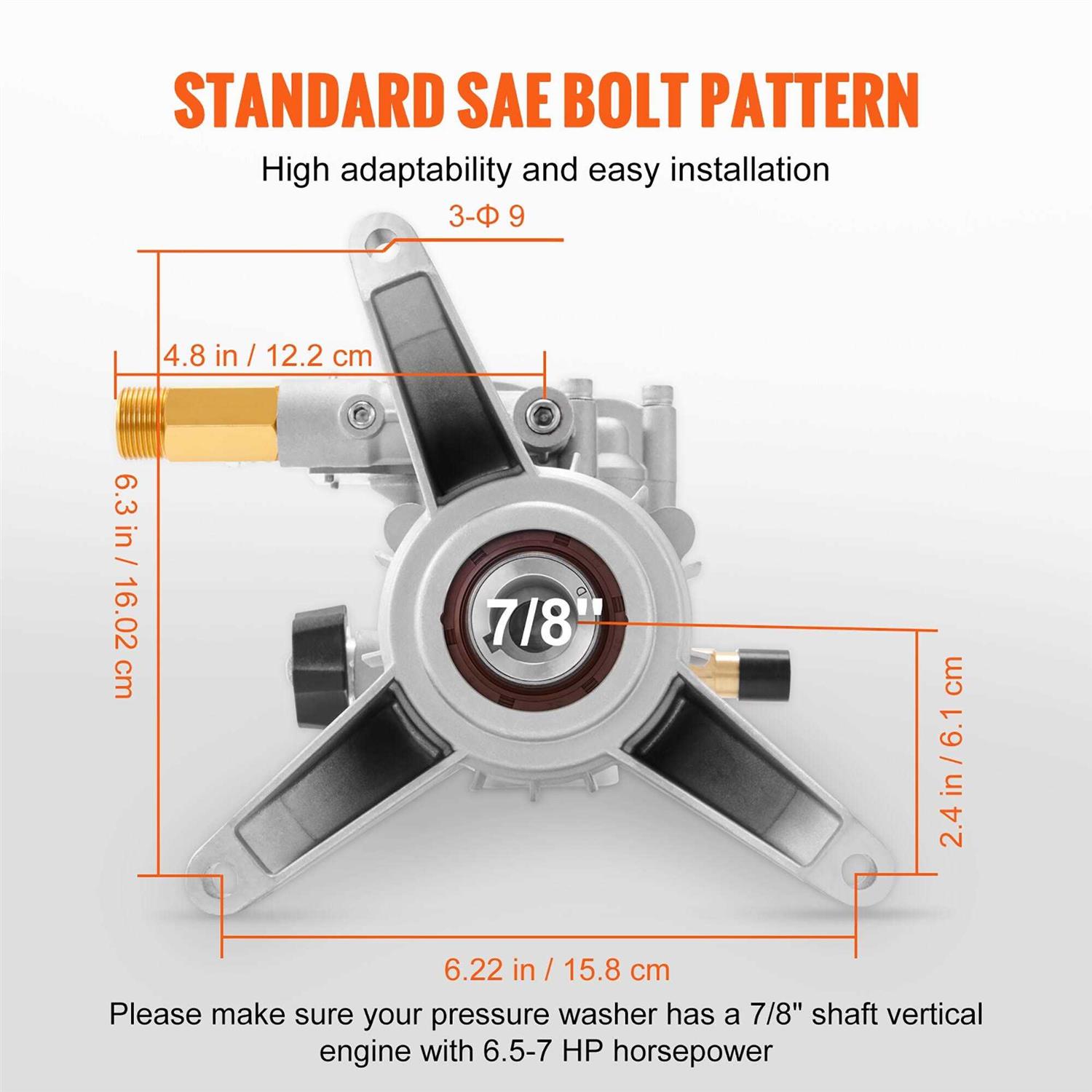 VEVOR Pressure Washer Pump 7/8 Shaft Vertical 3400 PSI 2.5 GPM