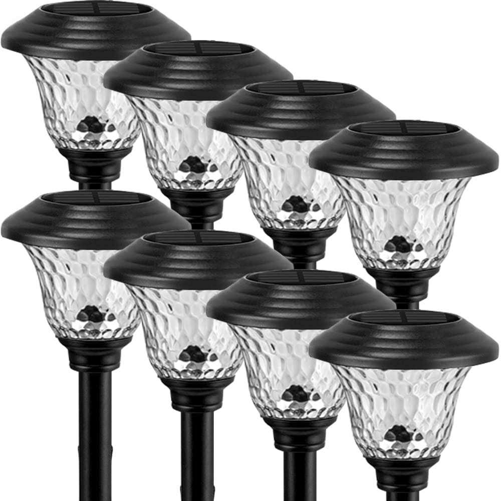 Beau Jardin 8 Pack Solar Pathway Lights Outdoor Waterproof Bright LED Solar Landscape Lights Garden Stake Glass Stainless Steel Auto On/Off Wireless