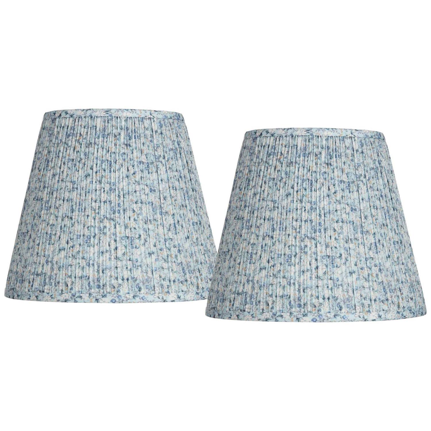 Springcrest Set of 2 Pleat Empire Print Lamp Shades Blue Floral Medium 8 inch Top x 13 inch Bottom x 10.75 inch High Spider Harp and Finial 671X7