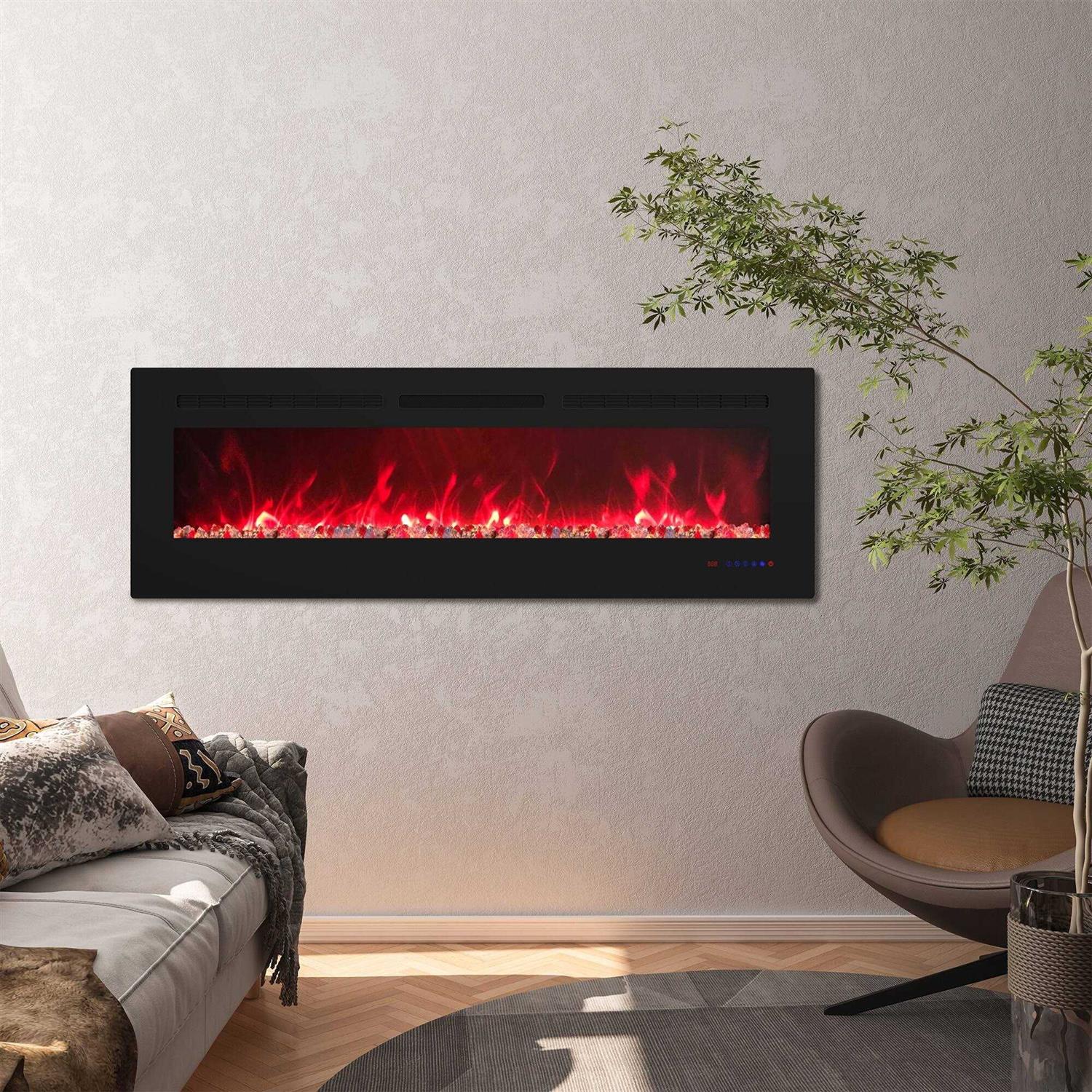 Clihome 60&” Built-in and Wall-Mounted Electric Fireplace