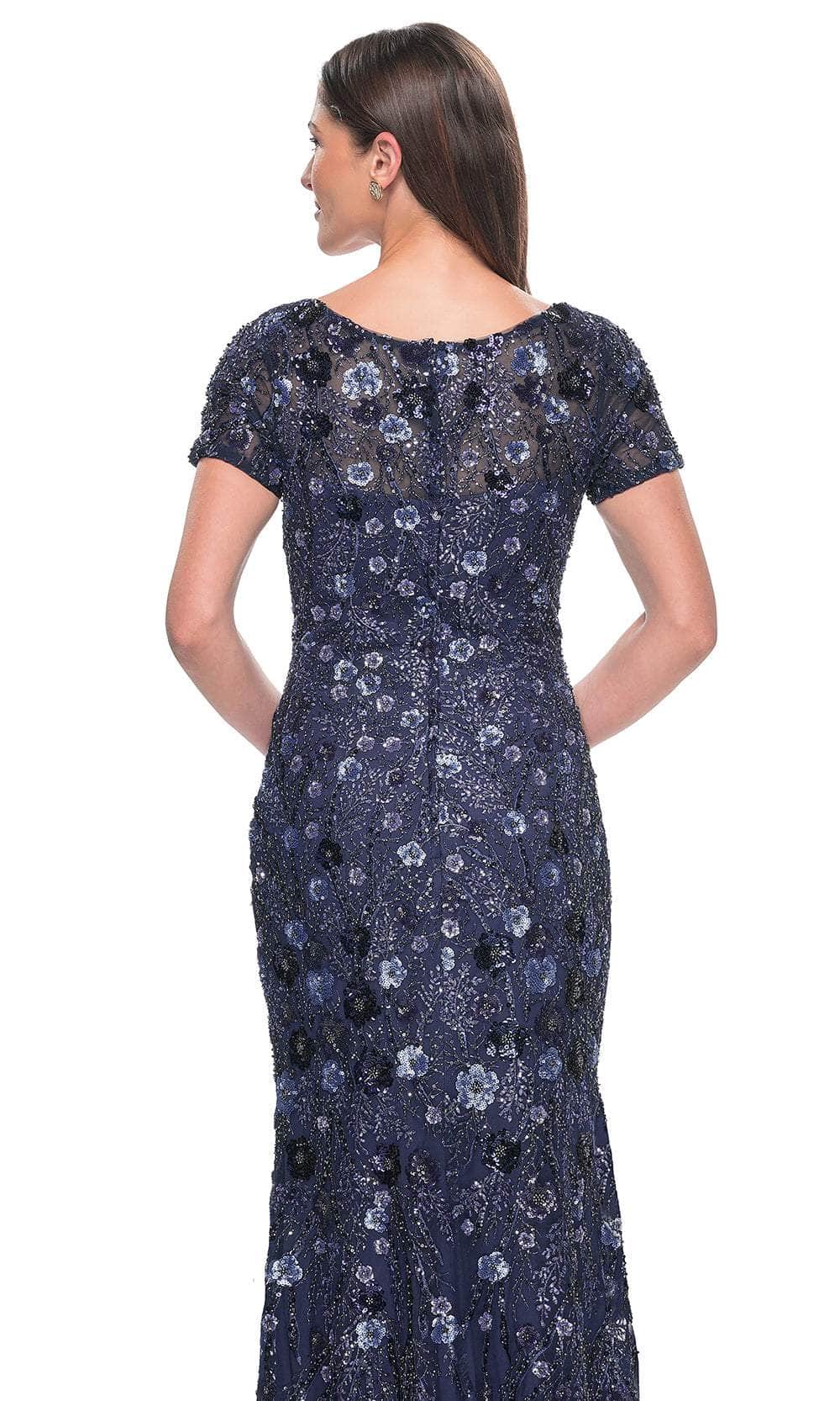 V-Neck Sparkling Floral Embellished Evening Dress
