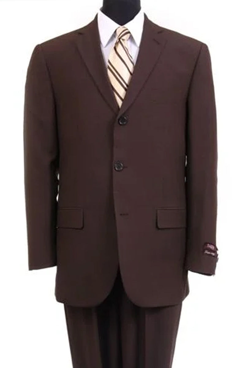 Men’s Basic Three Button Poplin Suit in Brown