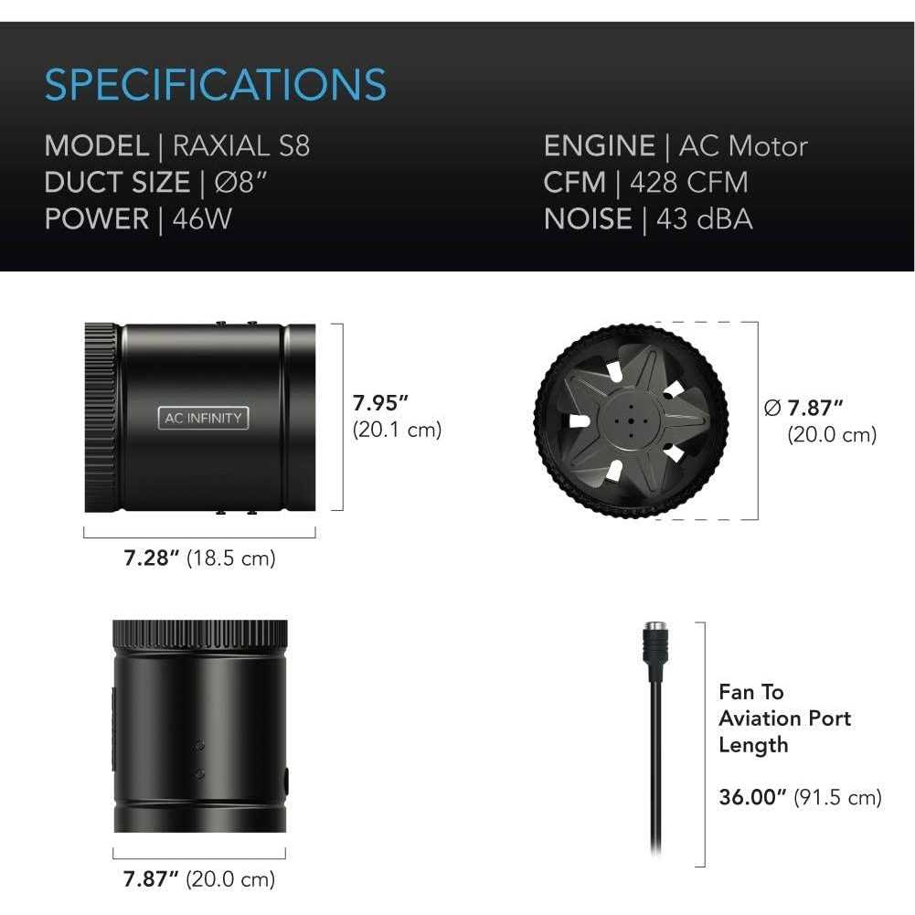 AC Infinity Raxial S8 Inline Booster Duct Fan with Speed Controller 8