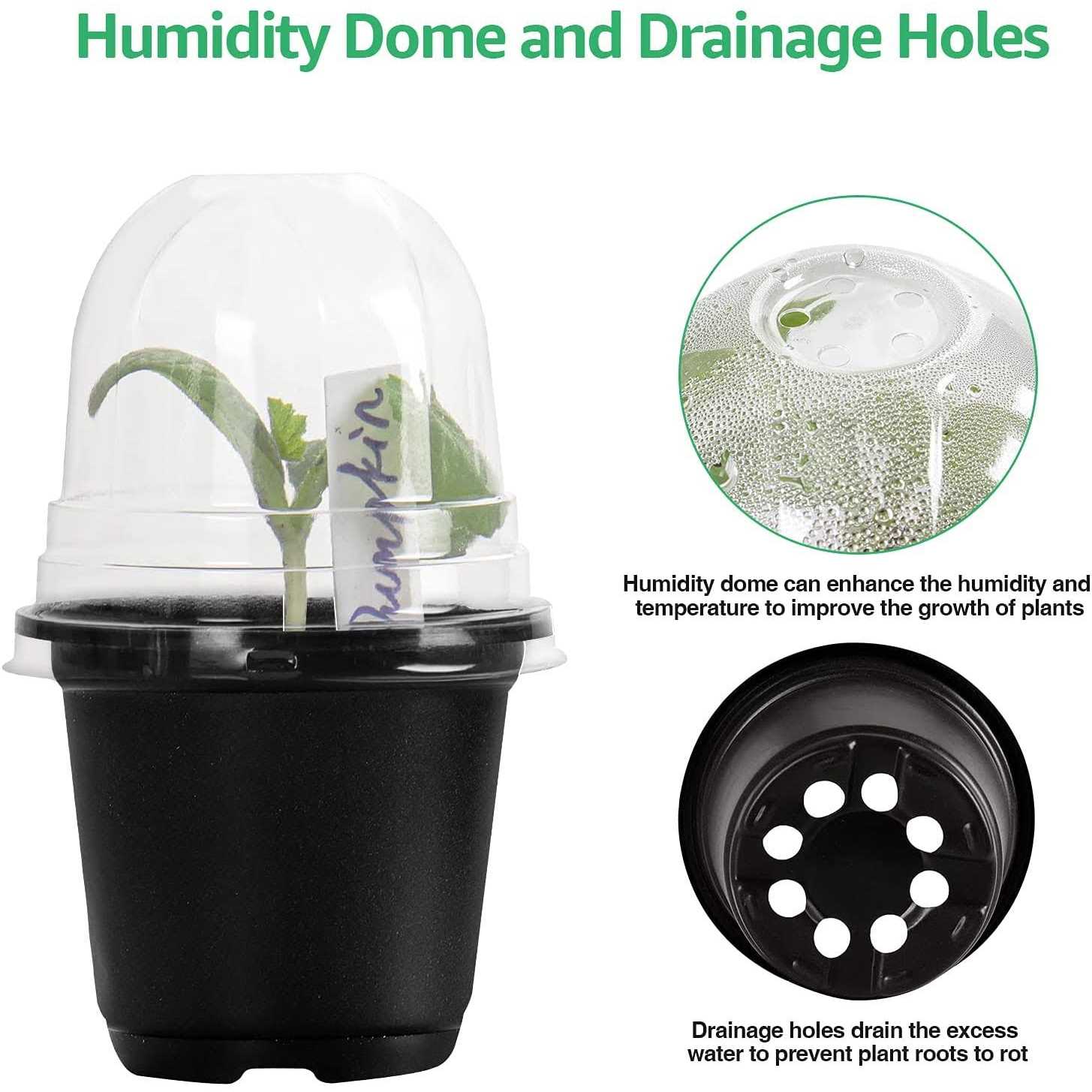 Bonviee Plant Nursery Pots with Humidity Domes 30 Sets 4 Inch Soft Nursery Pots