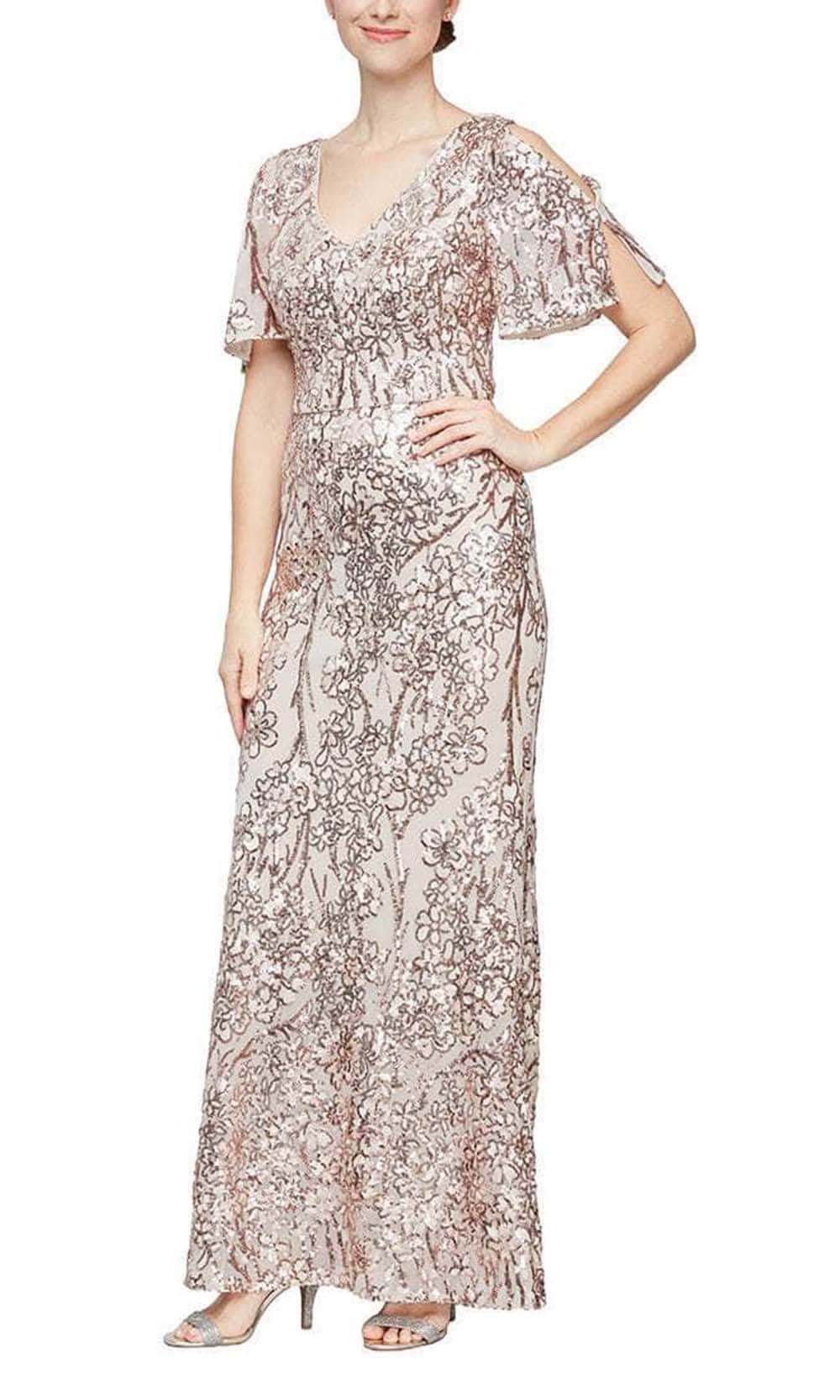 8196611 Flutter Sleeves Sequined Long Gown