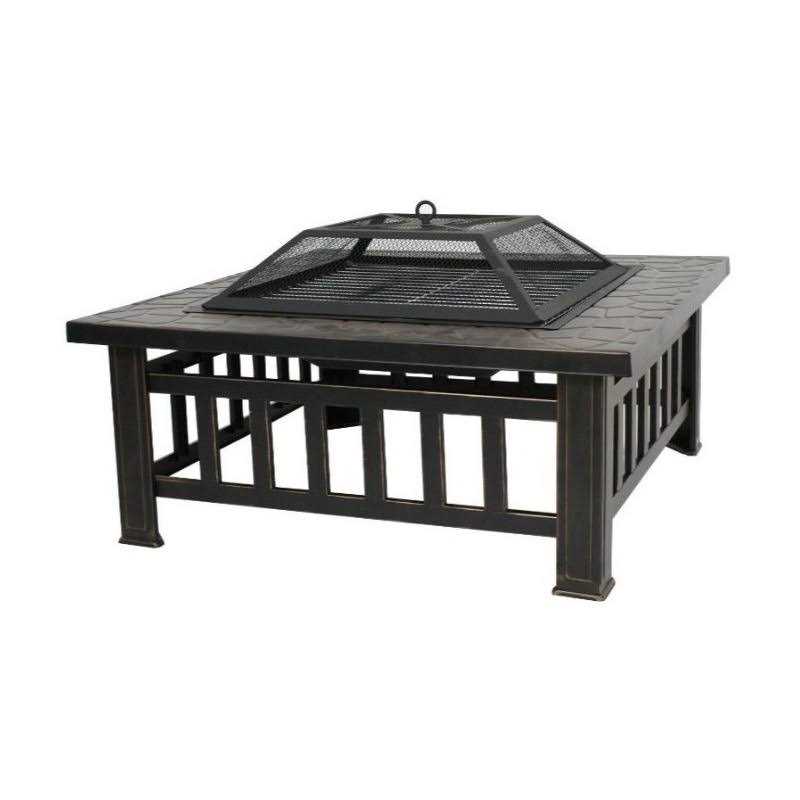 Lemy 32 inch Outdoor Fire Pit Square Metal Firepit Backyard Patio Garden Stove Wood Burning Fire Pit W/rain Cover