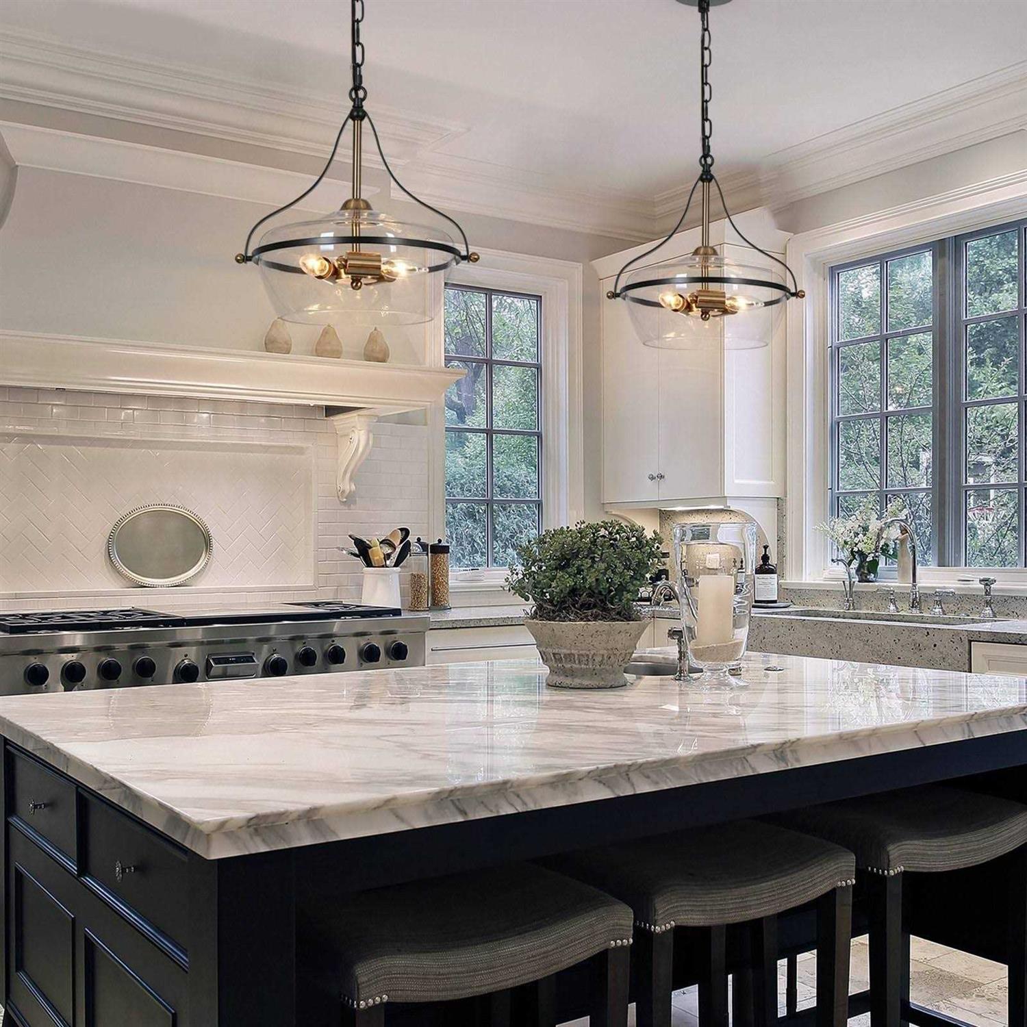 Zelena Modern Farmhouse 3-Light Black Chandelier Glass Pendant Dining Room