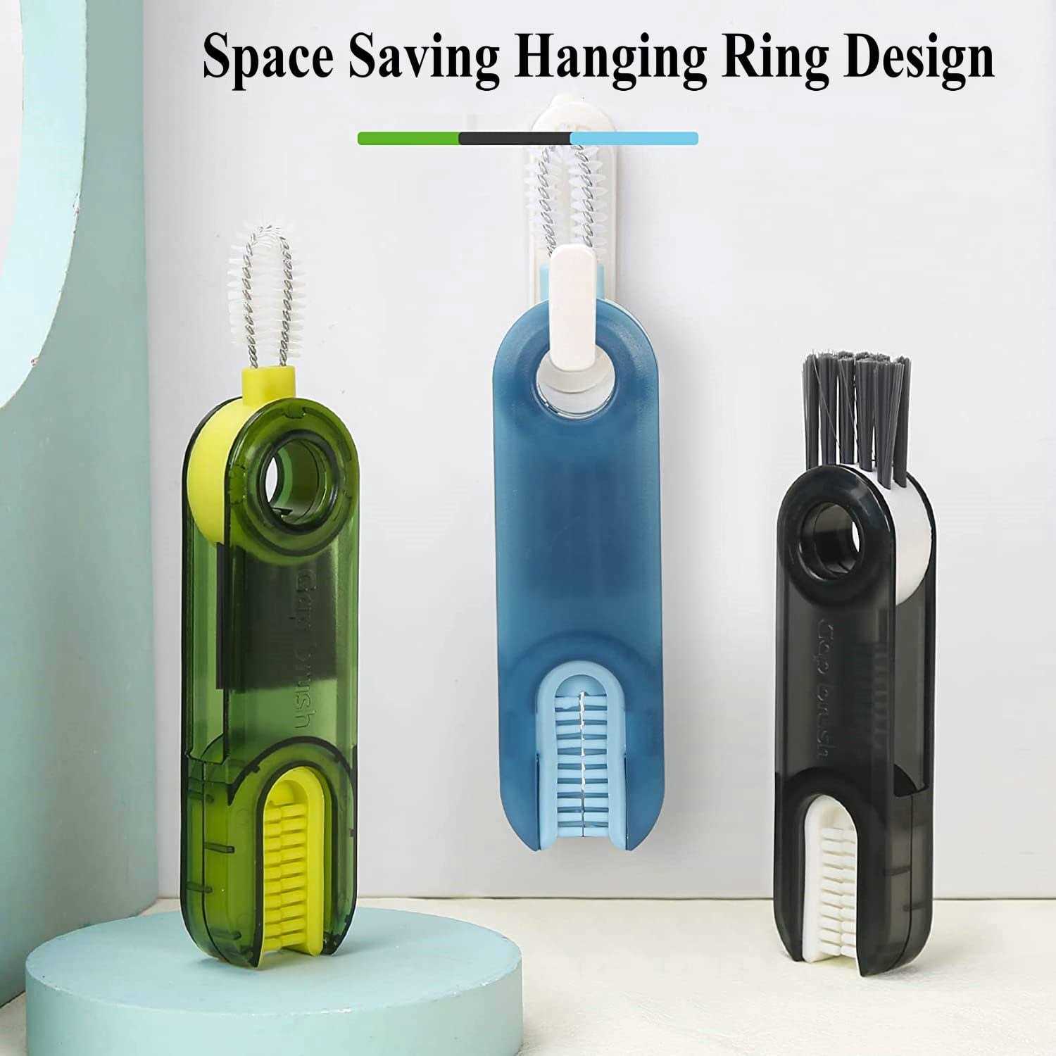 3 in 1 Cup Lid Cleaning Brush Set Multifunctional Bottle Brush Cleaner Tiny Bottle Cup Lid Brush Straw Cleaner Tools Mini Silicone Bottle Cup-Holder