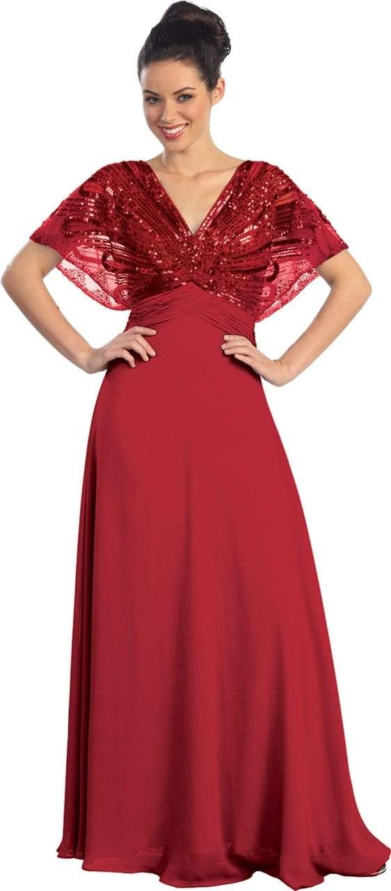 GL1145 Sequined V-neck Chiffon A-line Dress