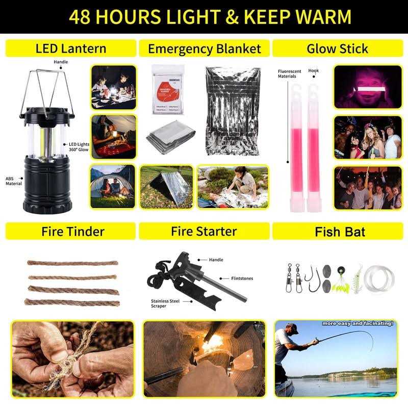Kleclcw Survival Kit 160 Pcs Emergency Supplies Camping Accessories with Upgraded Molle Bag