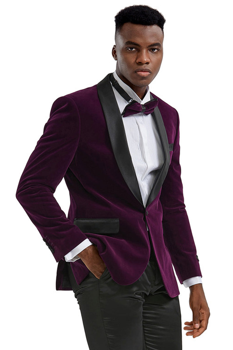 Men’s Slim Fit Shawl Lapel Velvet Wedding & Prom Tuxedo Jacket in Purple
