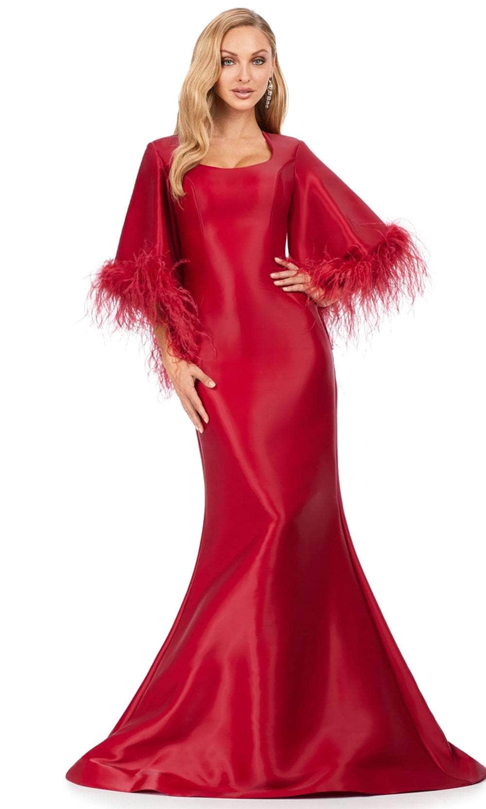 Feather Trimmed Trumpet Gown
