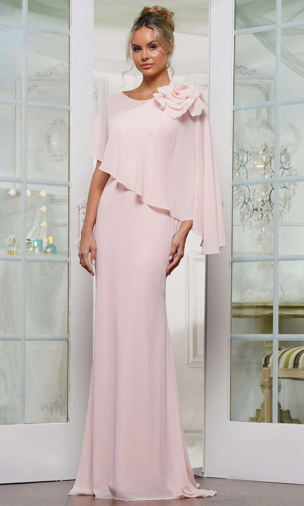 Applique Cape Evening Gown