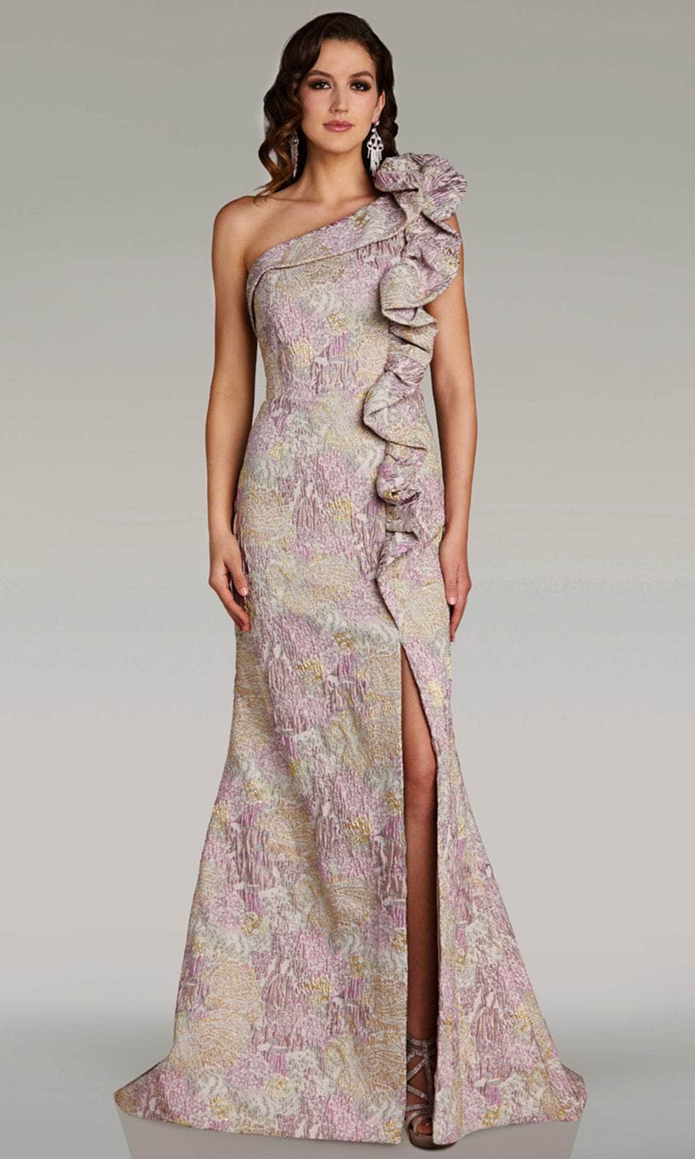 Ruffled Accent One Shoulder Evening Gown