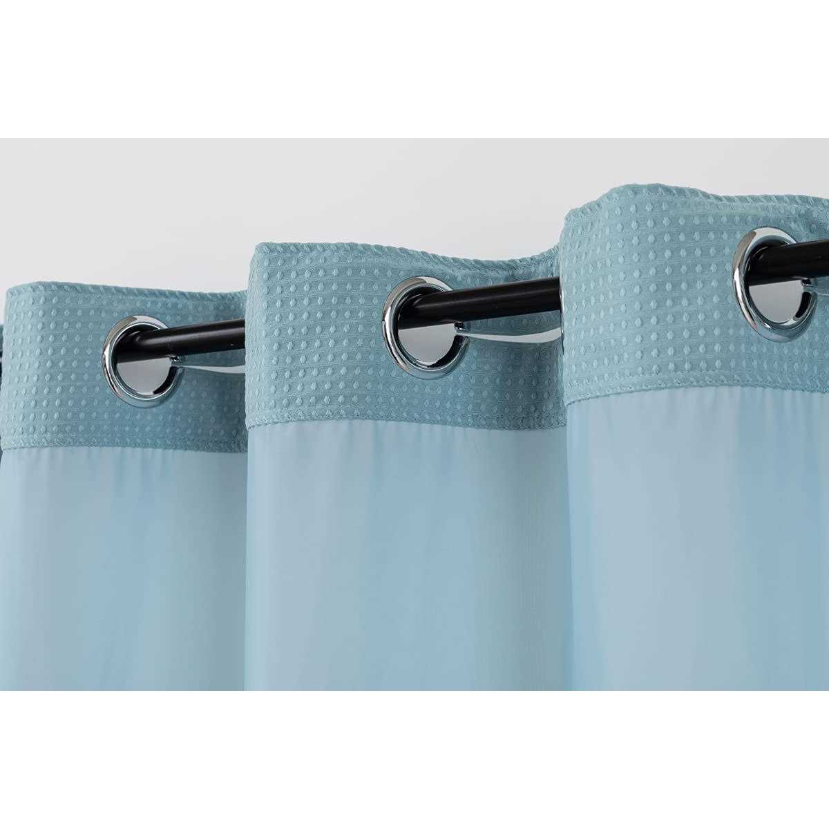 Wpm No Hooks Required Shower Curtain with Snap-in Liner Waffle Weave Design