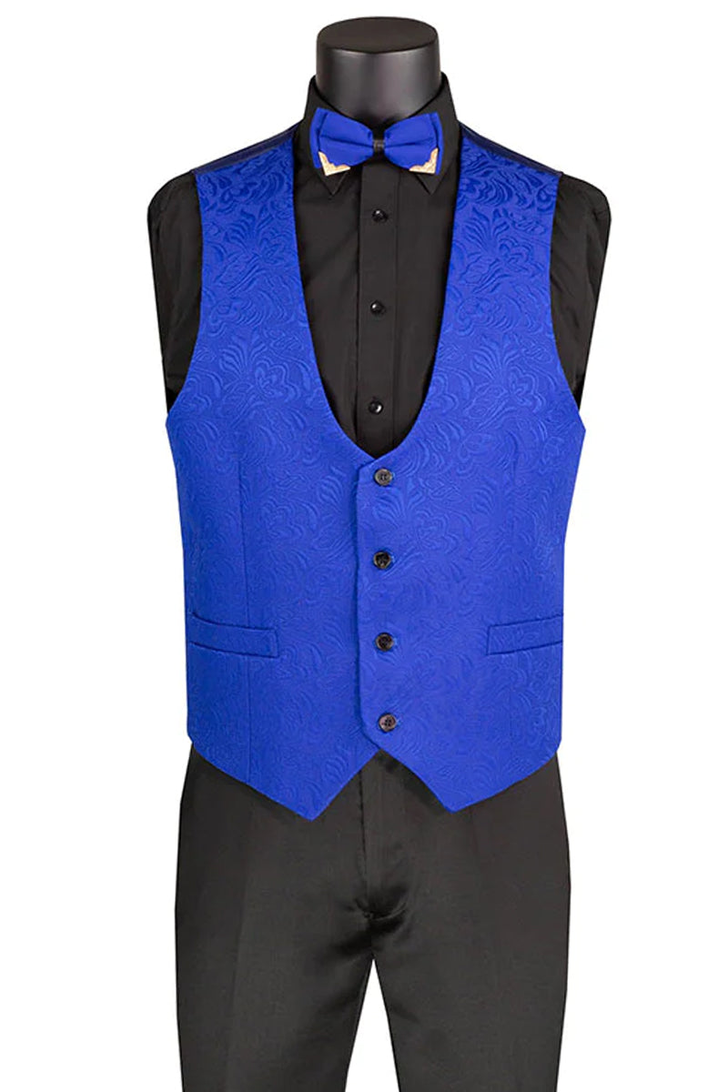 Men’s Slim Fit Vested Paisley Wedding Tuxedo in Royal Blue