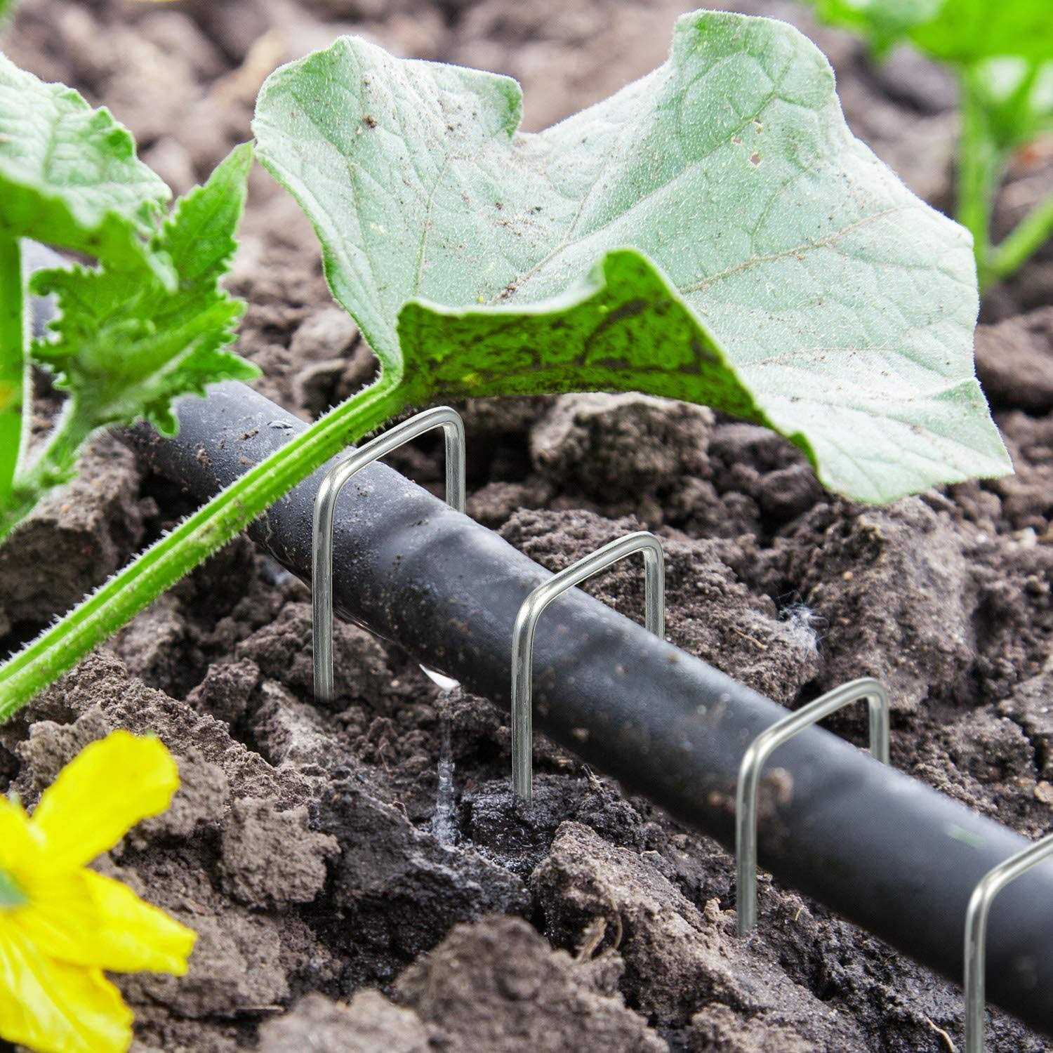 Aagut Garden Stakes Pins Landscape Staples 100 Pack 6 Inch 11-gauge Galvanized Lawn Stake for Dog Fence