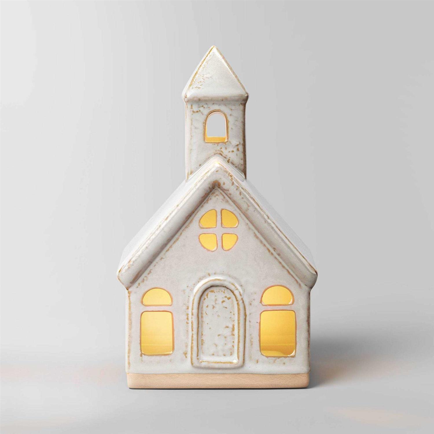 Wondershop 6.875 Battery Operated LED Lit Ceramic Church Christmas Village Building