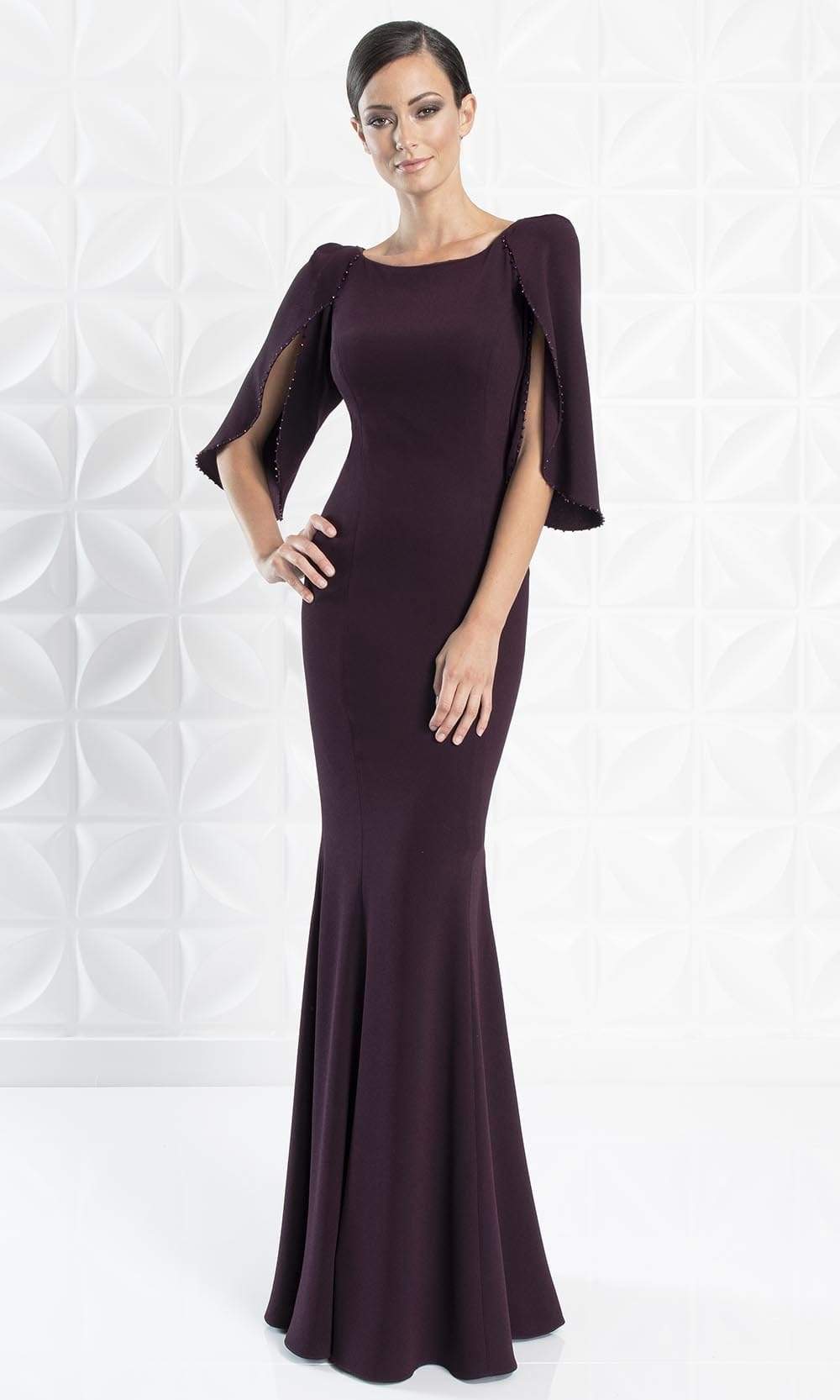 1259 Split Caped Sleeve Mermaid Evening Gown