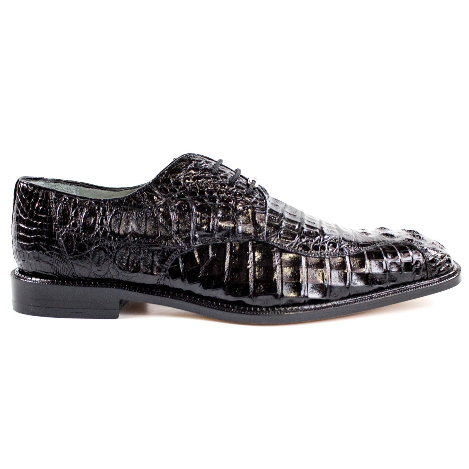 Men’s Belvedere Chapo Hornback Caiman Crocodile Dress Shoe in Black