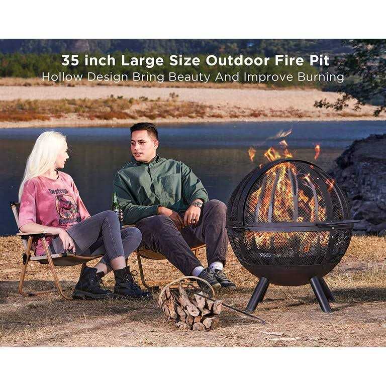 Papajet 35 inch Wood Burning Globe Fire Pit for Outside Steel
