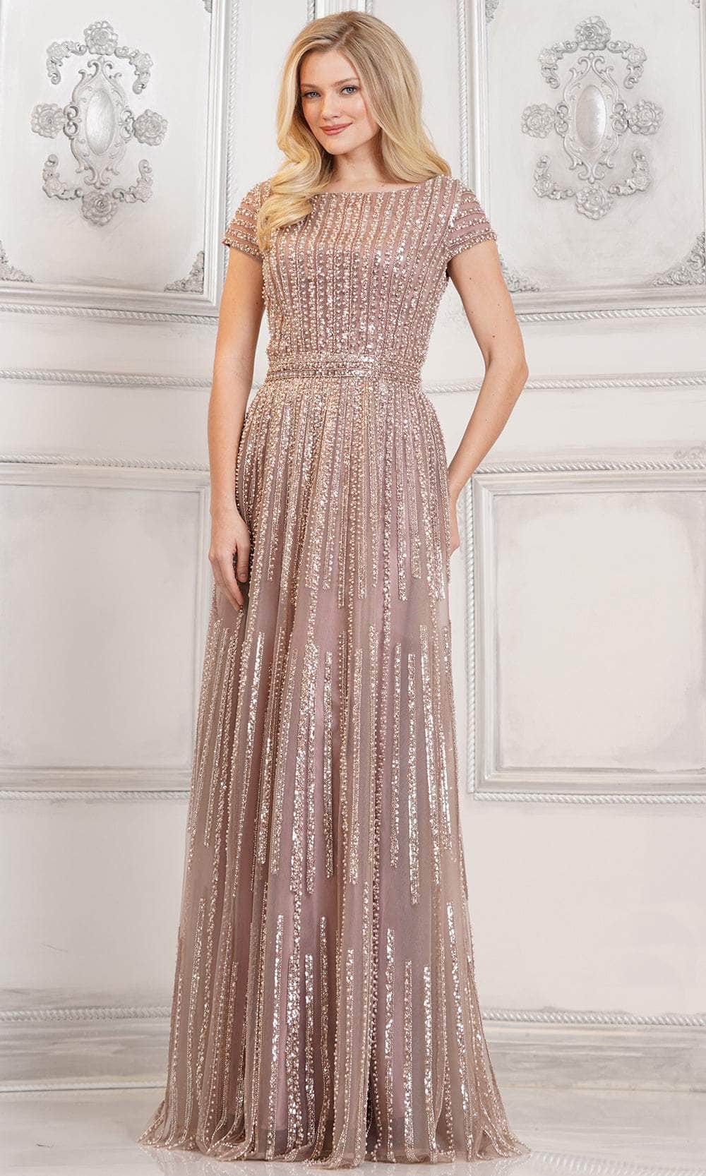 Bateau Fully Beaded Formal Gown