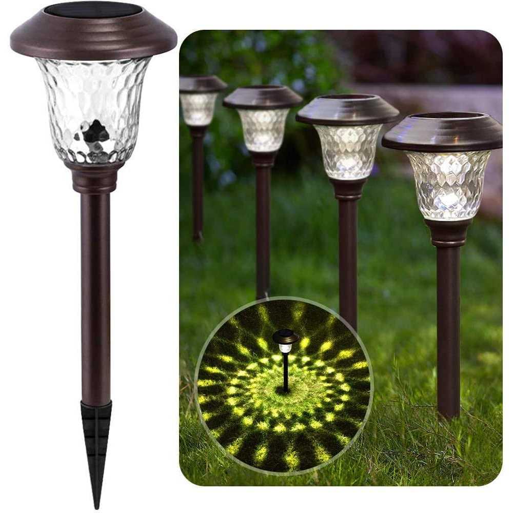 Beau Jardin 8 Pack Solar Pathway Lights Outdoor Waterproof Bright LED Solar Landscape Lights Garden Stake Glass Stainless Steel Auto On/Off Wireless