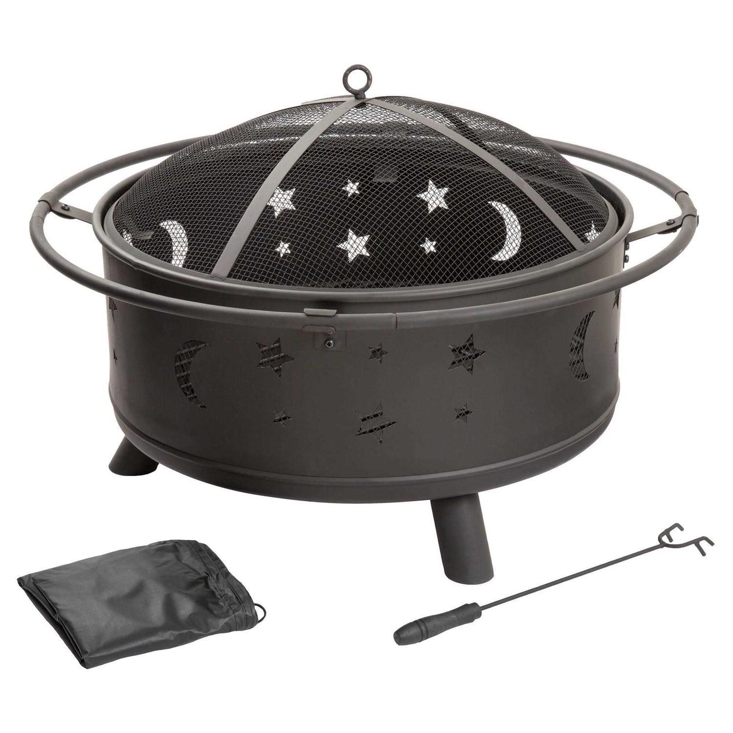 Pure Garden 30 Round Star and Moon Fire Pit with Cover