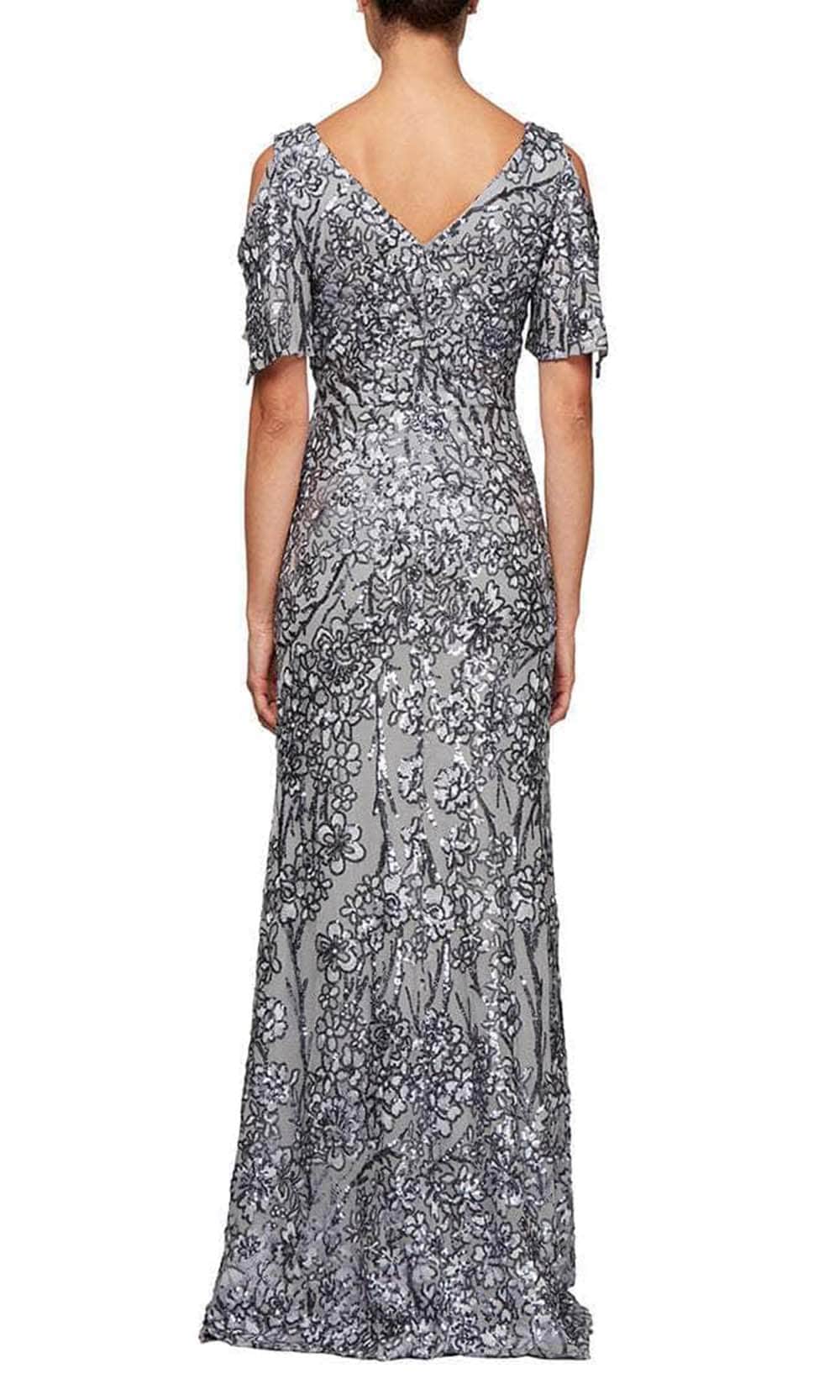 8196611 Flutter Sleeves Sequined Long Gown