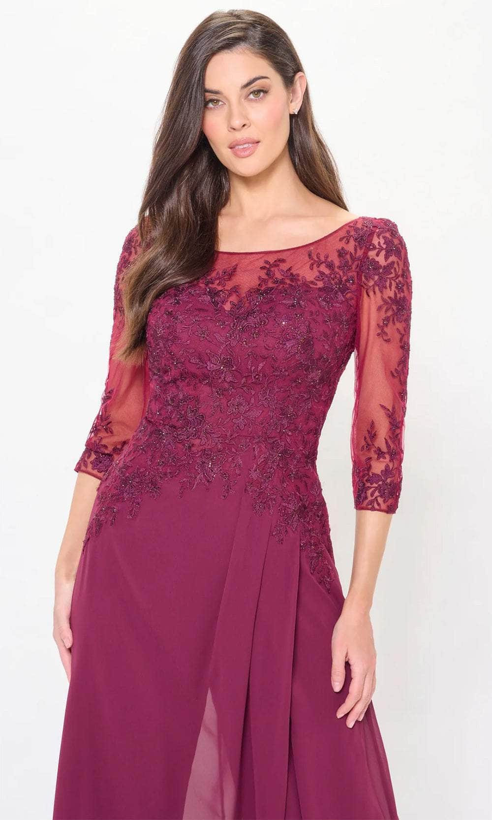 Quarter Sleeve Applique Evening Dress