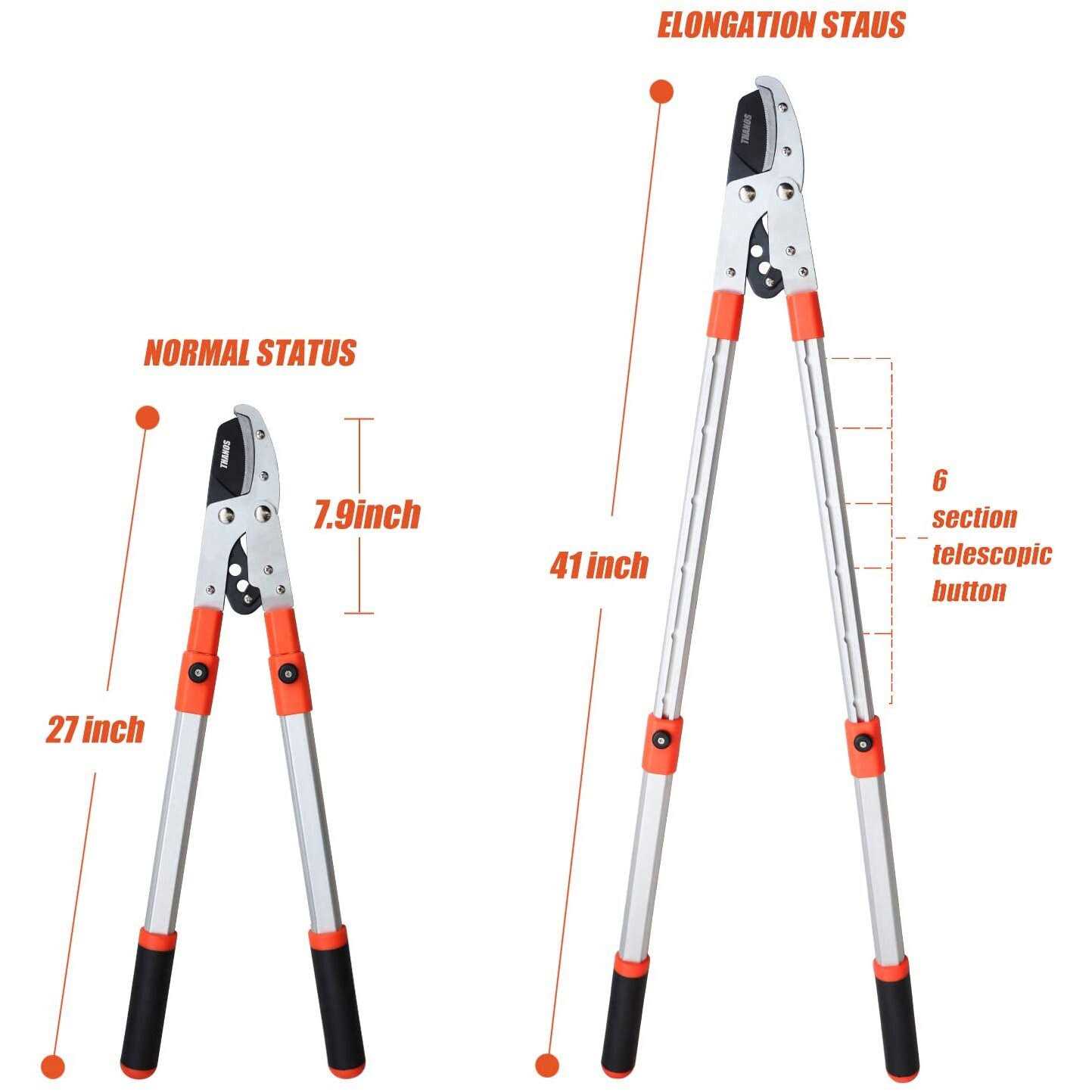 THANOS A1101 Extendable Anvil Loppers Tree Trimmer with Compound Action,Chops Thick Branch Ease,28-40&” Telescopic Heavy Duty Branch Cutter,2 inch