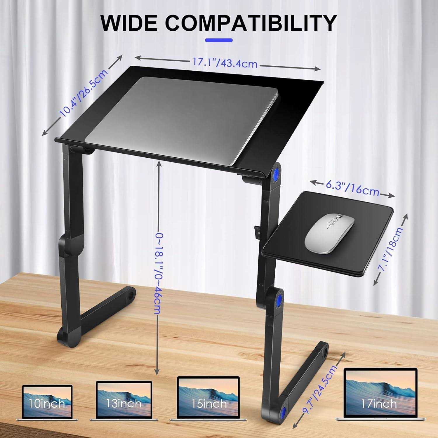 Height Adjustable Laptop Table, Portable Computer Laptop Desk Foldable Table Workstation Notebook Riser with 2 CPU Cooling USB Fans and Mouse Pad