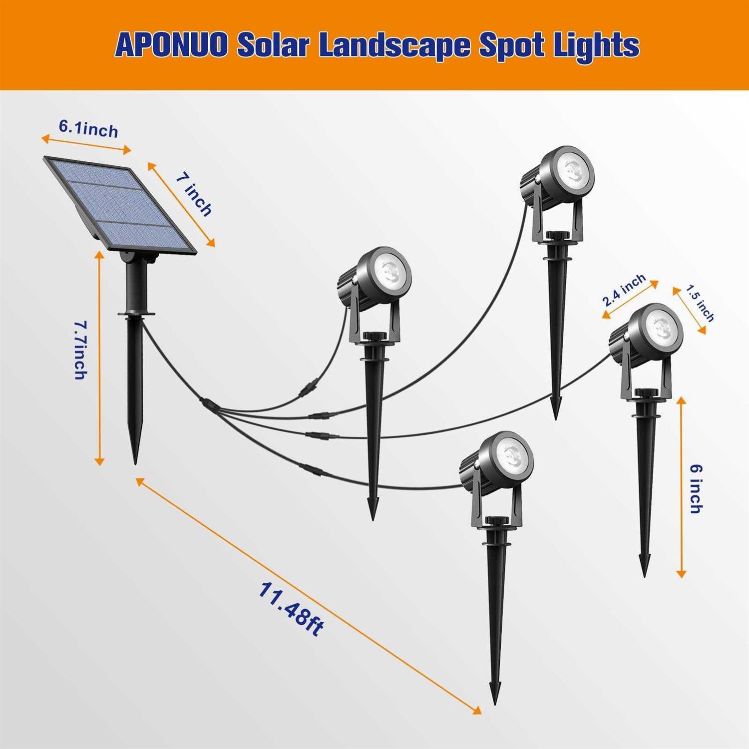 APONUO Solar Spot Lights Outdoor 4-in-1 Solar Landscape Lighting Dusk to Dawn Solar Uplights IP65 Waterproof 9.8ft Cable Outdoor Spot Lights