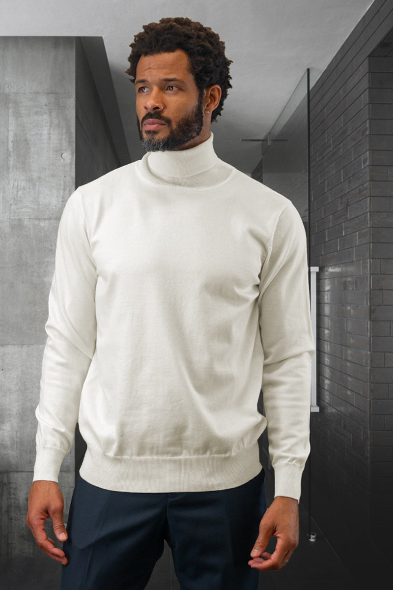 Men’s Designer Wool & Cashmere Dress Sweater in Ivory Off White