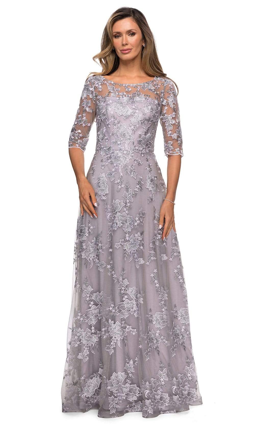 27854 Embroidered Lace Quarter Sleeve A-Line Dress