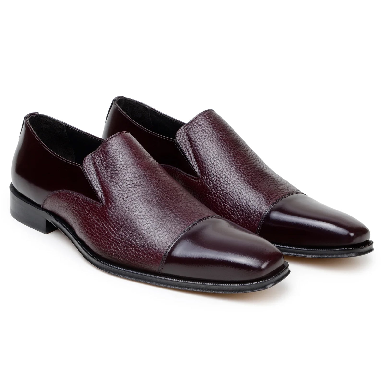 Men’s Belvedere Andreo Italian Deerskin & Nappa Leather Cap Toe Slip On Loafer in Burgundy