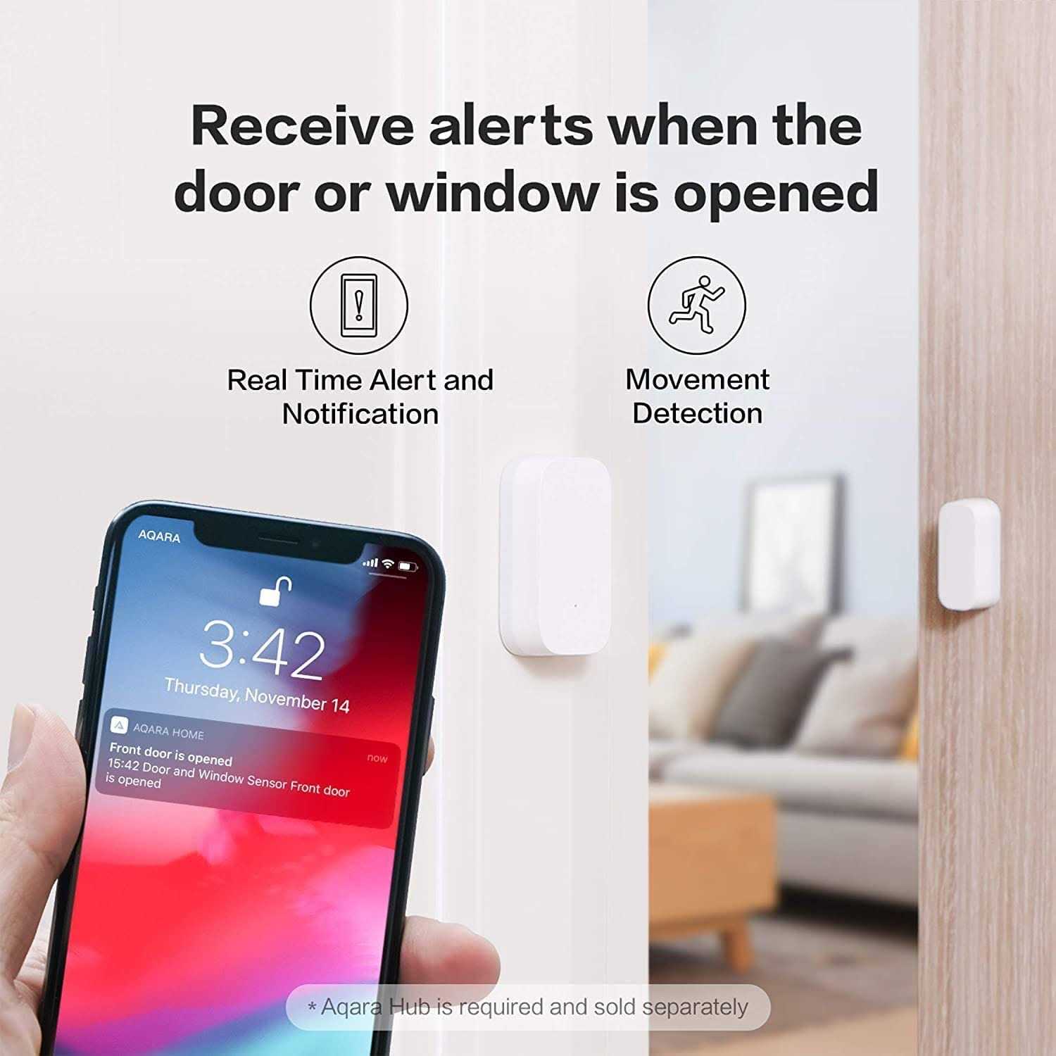 Aqara Door and Window Sensor, Requires Aqara Hub, Zigbee Connection, Wireless Mini Contact Sensor for Alarm System and Smart Home Automation