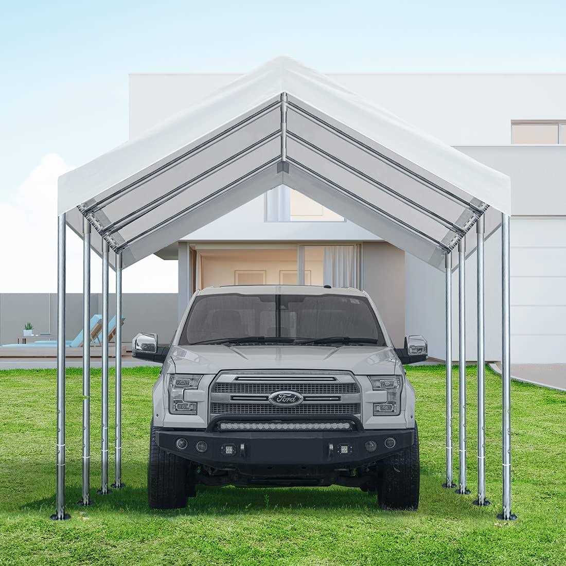 Vanteriam 10’x20′ Upgraded Carport Replacement Top Canopy Cover for Car Garage Shelter Tent Party Tent with Ball Bungees
