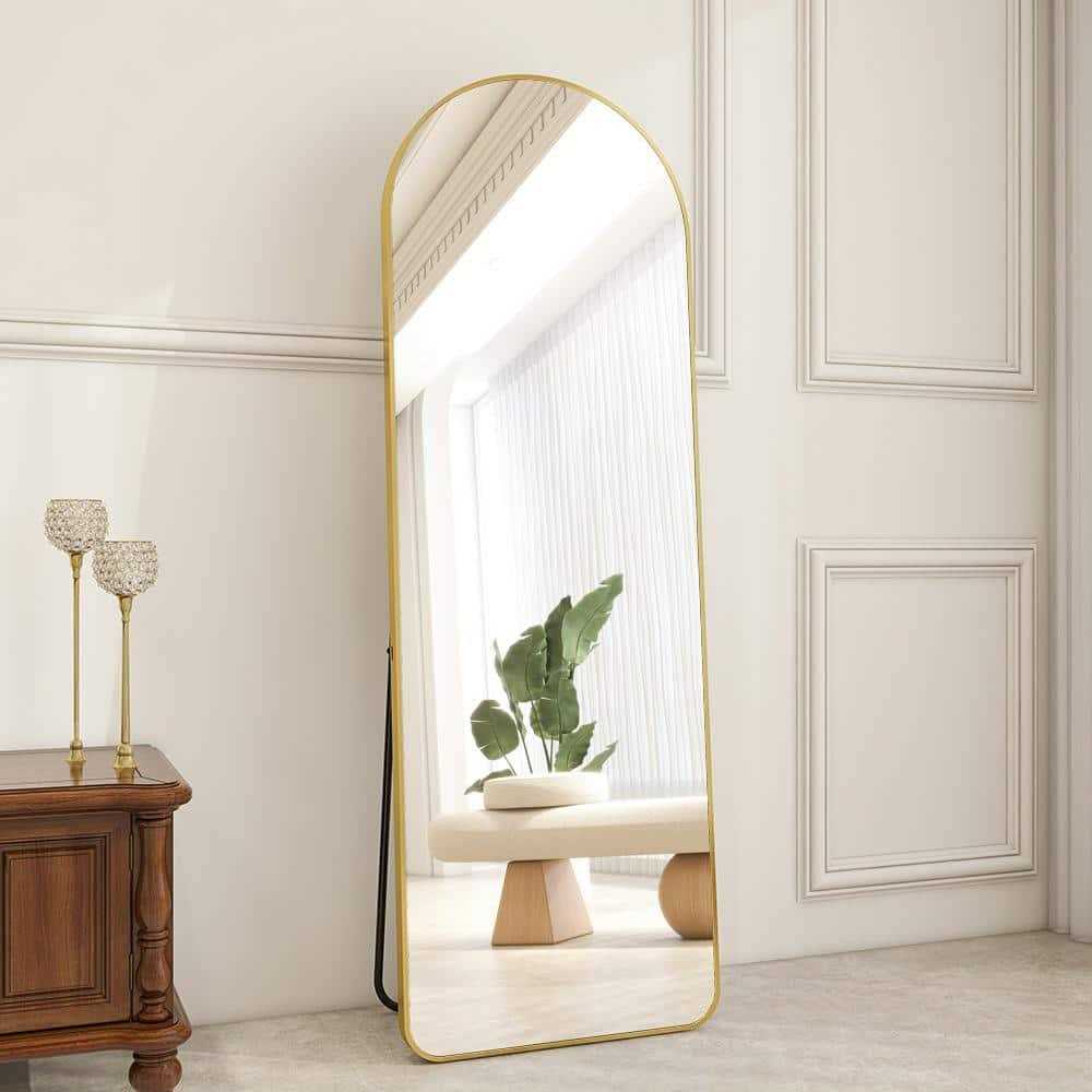 XRAMFY 21 in. W x 64 in. H Arched Gold Aluminum Alloy Framed Full Length Mirror Standing Floor Mirror