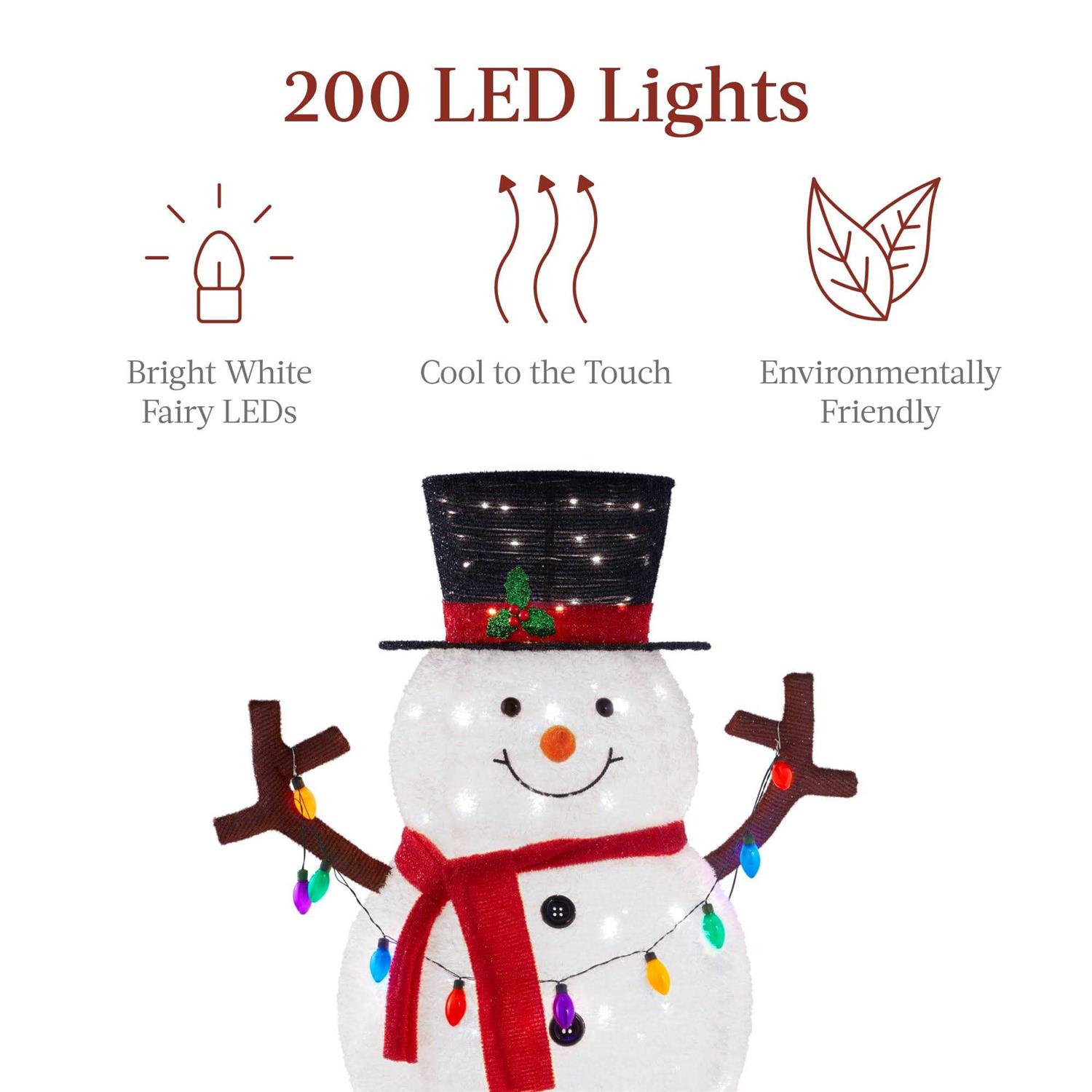 Best Choice Products 5ft Lighted Pop-Up Snowman Outdoor Christmas Holiday Decoration w/ 200 LED Lights