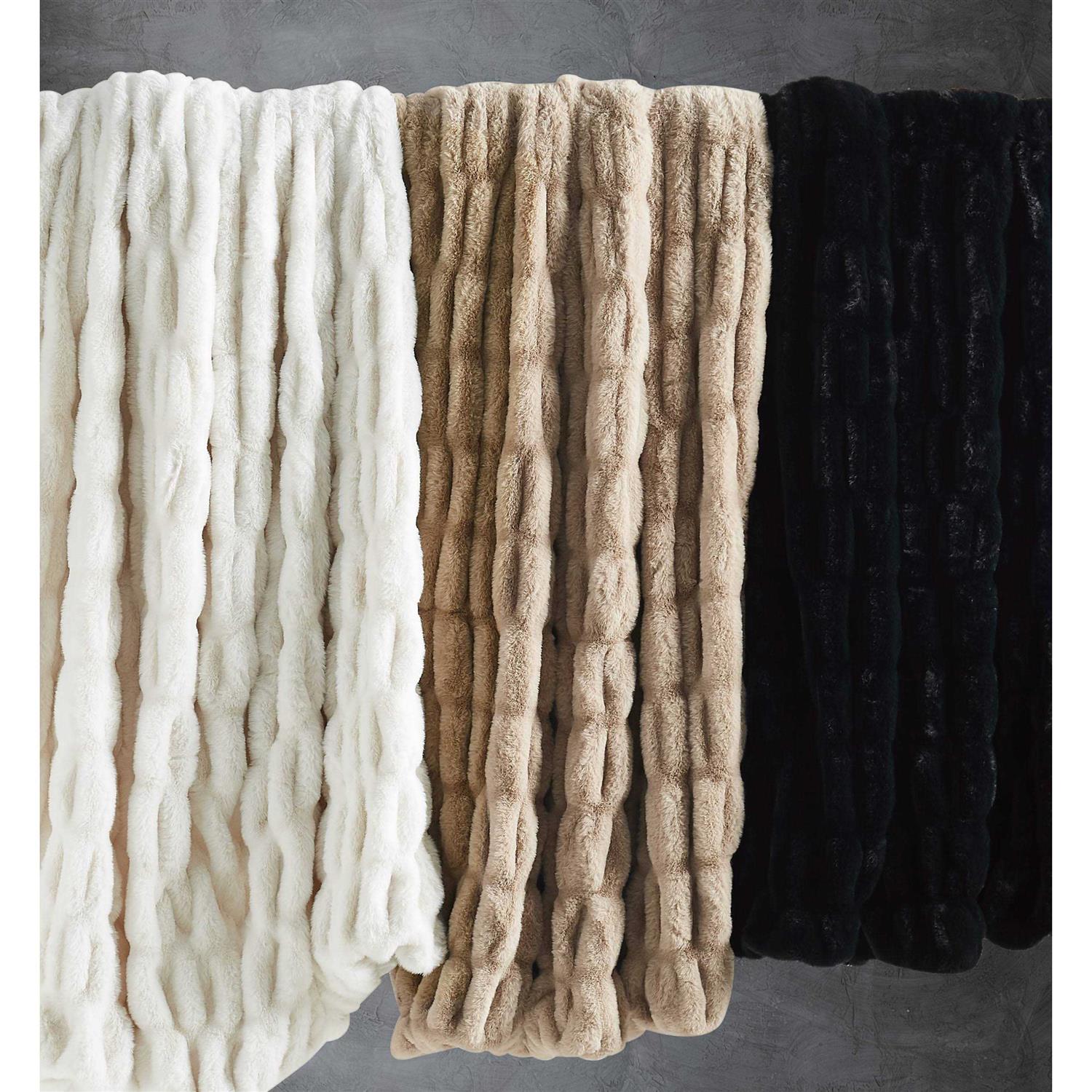 Badgley Mischka Ruched Faux Rabbit Fur Throw in Gift Box