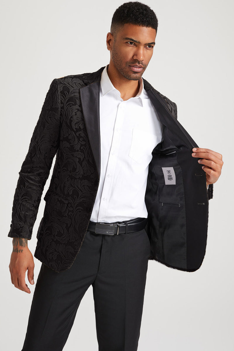 Men’s Stacy Adam’s Paisley Velvet Prom & Wedding Tuxedo Jacket in Black