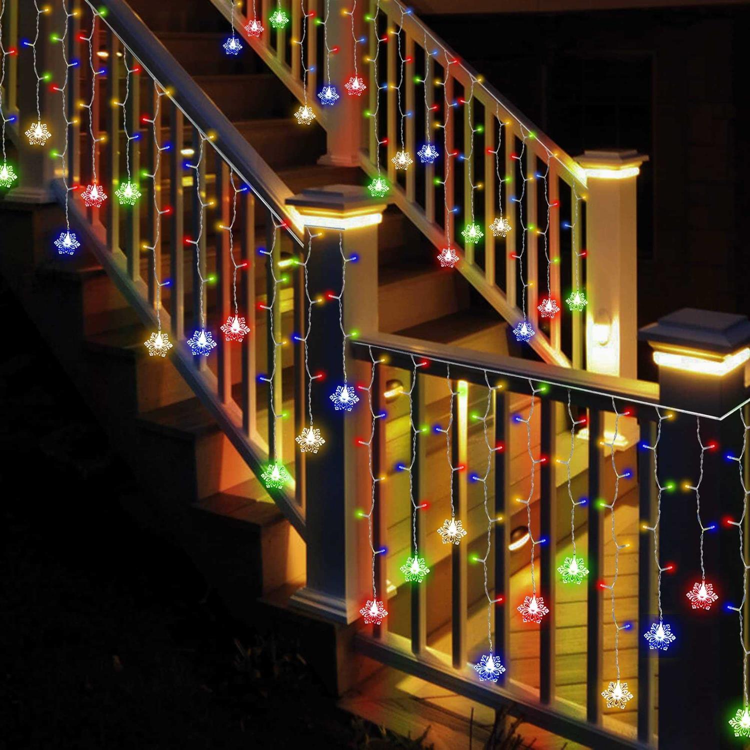 150 Led Icicle Lights with Snowflake 8 Twinkle Modes Curtain Lights,Hanging Fairy Lights for Outdoor Christmas Lights