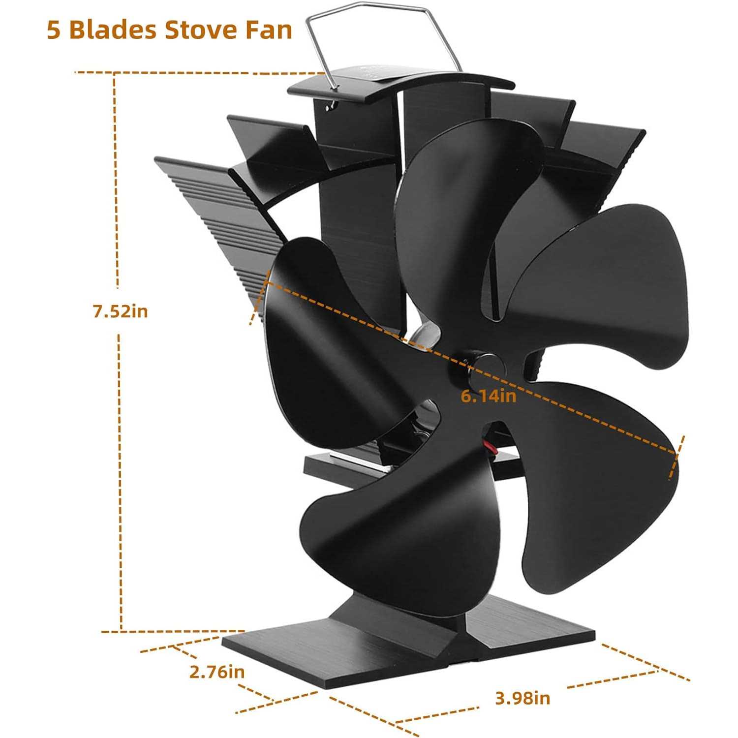 Voda 5 Blades Wood Stove Fan Newly designed Small Heat Powered Fans Fireplace Ec
