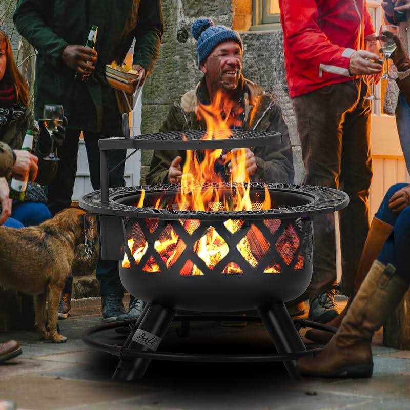 Farmhouse Kitchen and Bath Wood Burning Fire Pit 32 Inch Outdoor Backyard Patio Fire Pit with 18.7 Inch Cooking Grill Grate