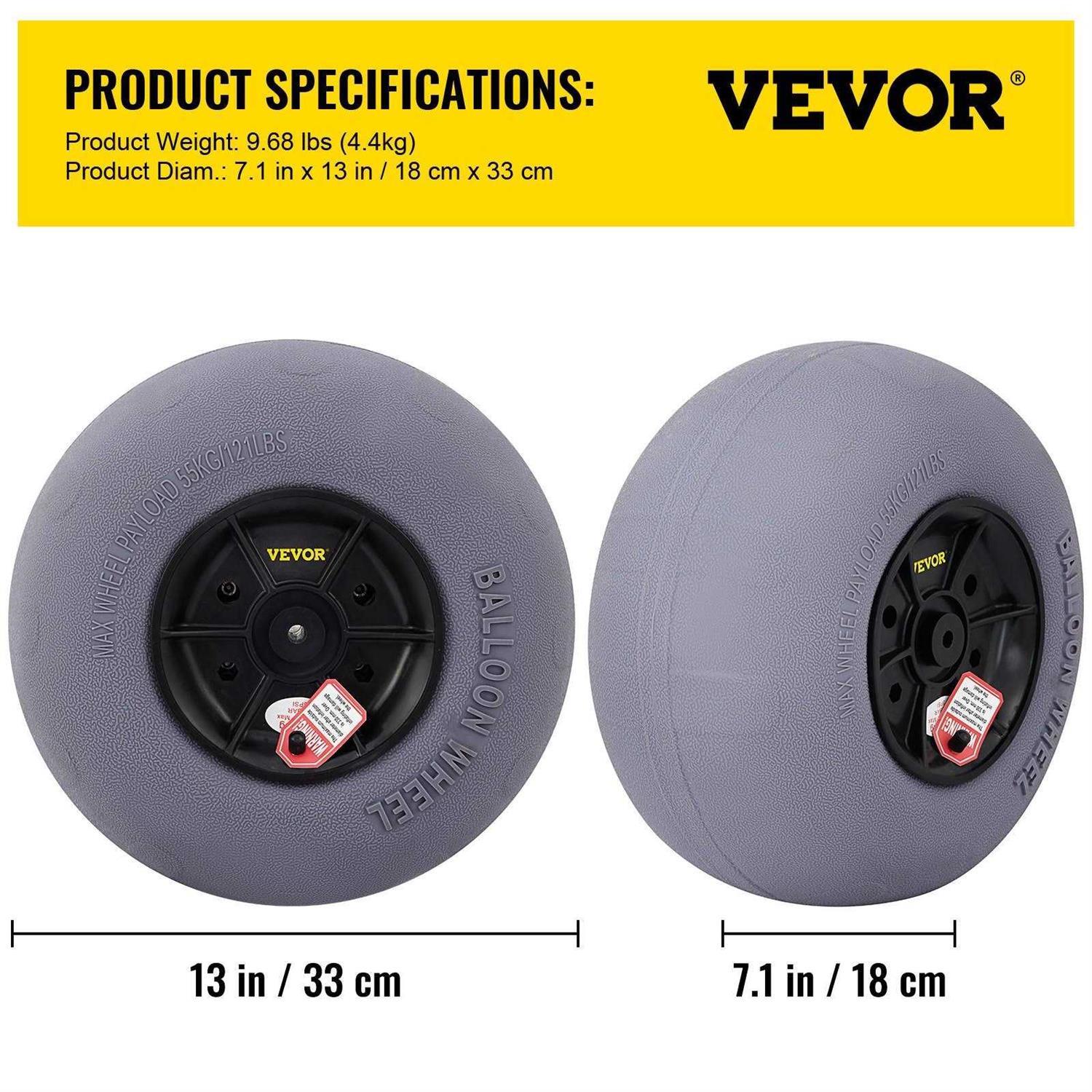 VEVOR Beach Balloon Wheels 13 Replacement Sand Tires TPU Cart Tires for Kayak Dolly Canoe Cart and Buggy w/Free Air