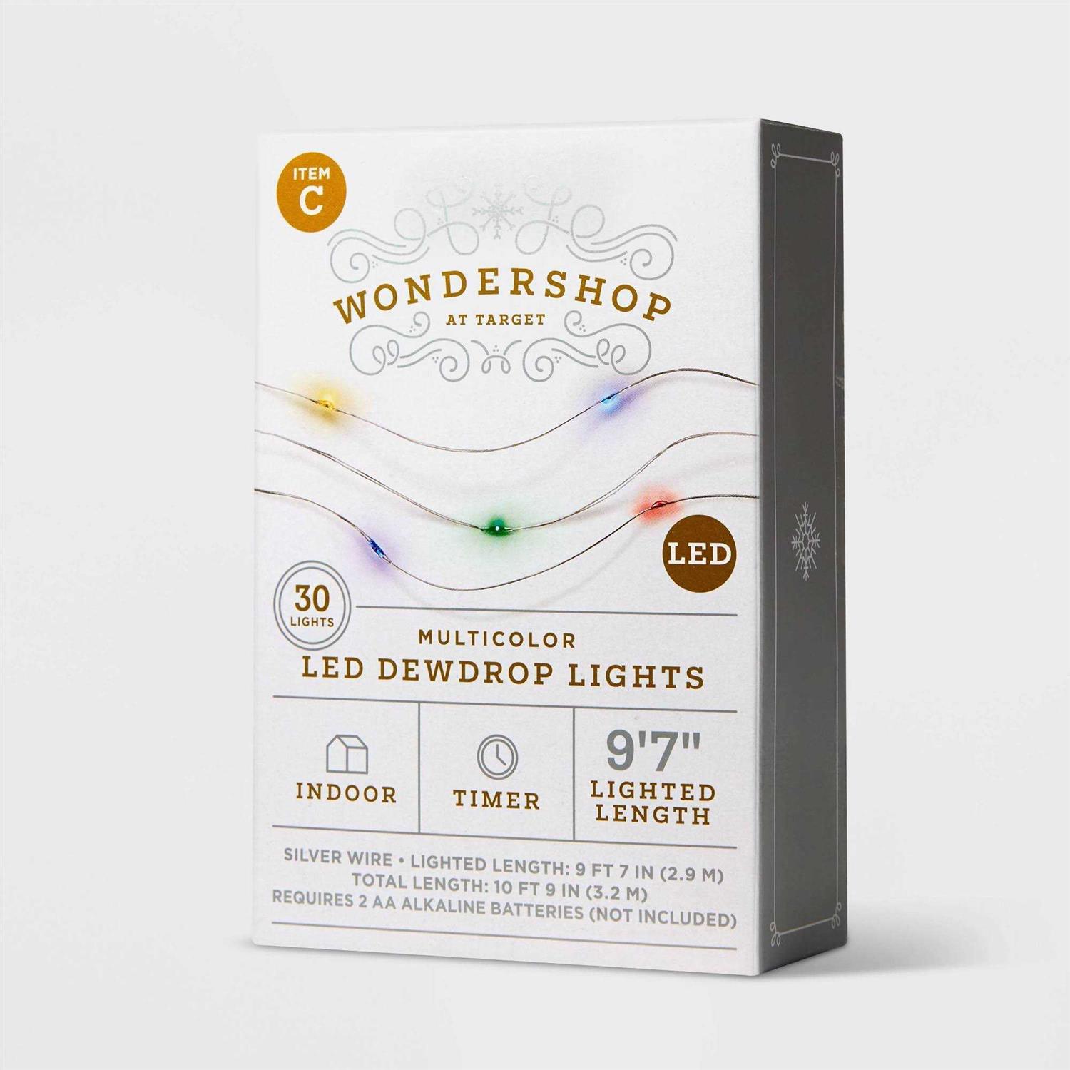 Wondershop 30ct Battery Operated LED Christmas Dewdrop Fairy String Lights Warm White with Silver Wire