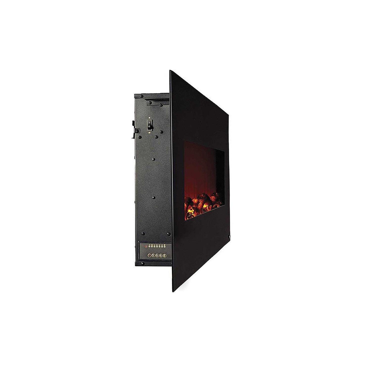 EdenBranch 50 Black Wall Mounted Electric Fireplace with Log Wood Effect