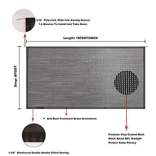 Tentproinc RV Awning Shade Screen 3′ Mesh Screen Sunshade Complete Kits Motorhome Camping Trailer UV Sun Blocker